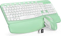 SABLUTE Wireless Keyboard and Mouse Combo, Ergonomic Wave Keys, Cushioned Plam Rest, Comfortable Silent Natural Typing, 2.4G Lag-Free, Full Size Keyboards Cordless Set for Multi-OS, Windows/Mac, Green