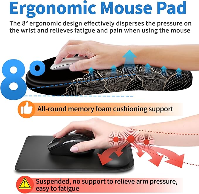 YIWEI Ergonomic Mouse Pad with Wrist Rest - Comfortable Office Mousepad with Memory Foam Wrist Support for Carpal Tunnel Relief, Mouse Pads with Non-Slip Base for Gaming and Home (Sunset)