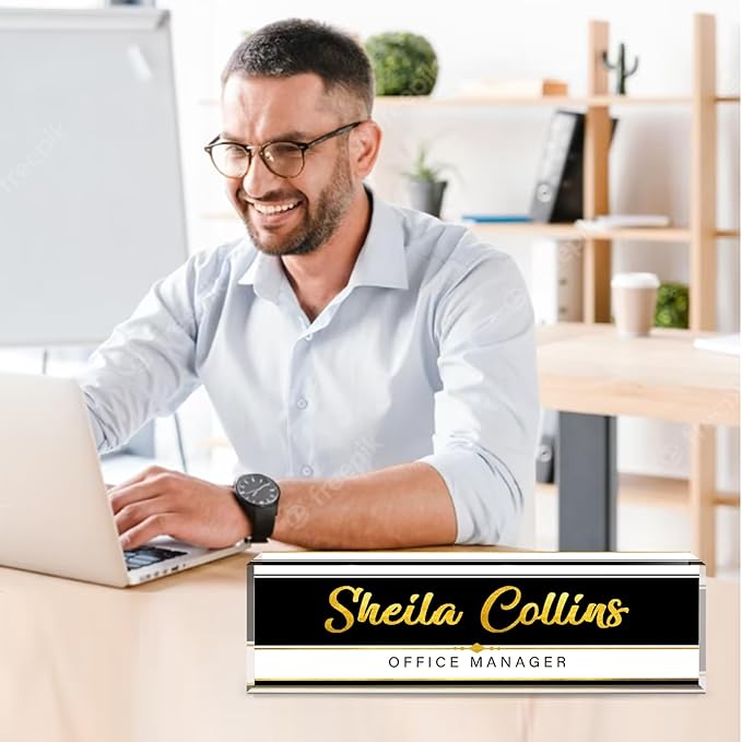 Custom Name Plate for Desk, Employee Appreciation Gifts, Office Decor, Acrylic Personalized, Accessories, Funny Gifts for Coworkers Boss Teacher (Black/White B)