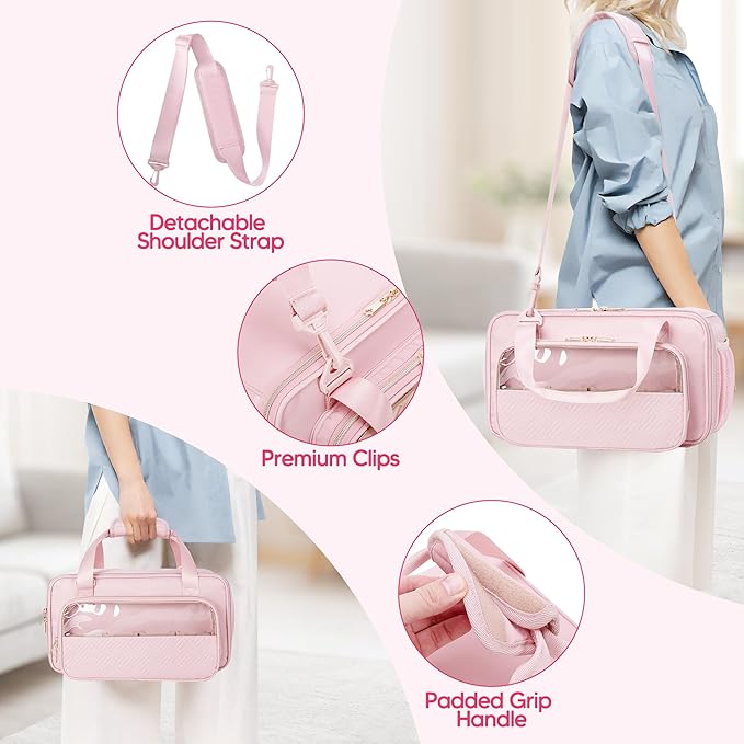 Marker Organizer Case Holding up to 216 Markers, Marker Storage Carrying Bag, Large Marker Holder with Shoulder Strap, Pink