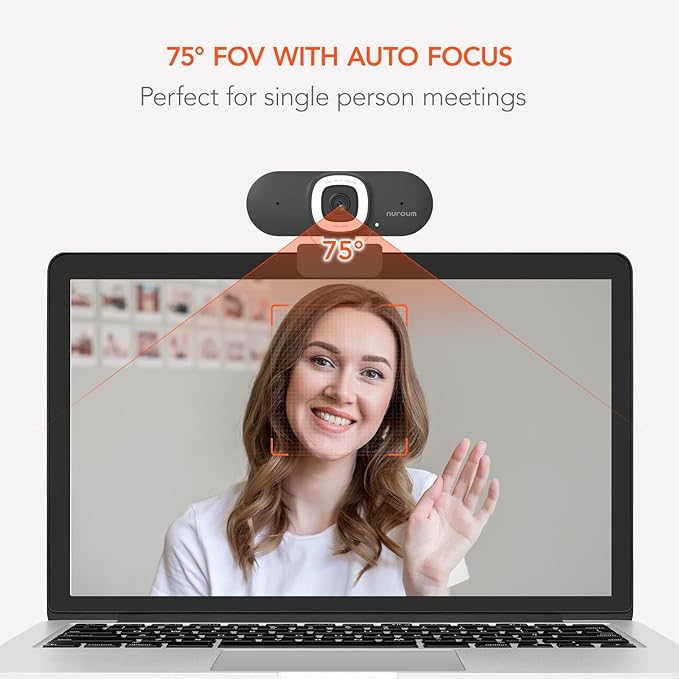NUROUM V15AFL 2K Webcam with Ring Light for Streaming, Autofocus Webcam for PC w/Noise Cancelling Dual Mics, 1080P 60fps, 75° FOV&Lightweight, USB Web Camera Plug&Play for Zoom/Teams/OBS/Xsplit, Grey