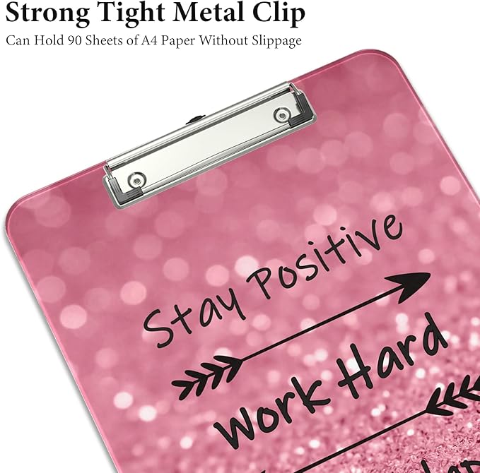 Rimilak Plastic Clipboards with Metal Clip, A4 Letter Size 9 x 12.5 in, Office Decorative for Students Women Men and Kids, Cute Custom Pattern, Work Hard