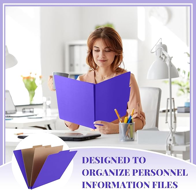 Skyygemm 12 Pcs Classification Folders Letter Size, 2 Pocket Dividers Pressboard File Folder with Fasteners, Expanding File Organizer Bulk for Teachers, Clergy, Office, Church, Christmas (Purple)