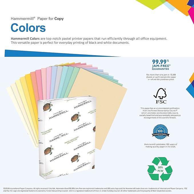 Hammermill Colored Paper, 20 lb Salmon Printer Paper, 11 x 17-5 Ream (2,500 Sheets) - Made in the USA, Pastel Paper, 102103C