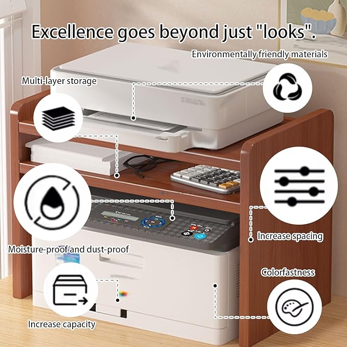 Desktop Storage Rack, Wooden Printer Stand with Compact Under Desk Shelf for Home Office Organization(Black,17.7 * 11.8 * 11.8in)