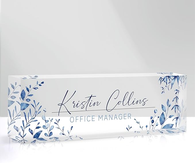 Custom Name Plate for Desk, Personalized Desk Name Plate on Clear Acrylic Glass, Appreciation Gifts for Teacher Employee Boss Coworkers Nurse, Office Desk Accessories for Women Men (Sky Blue)
