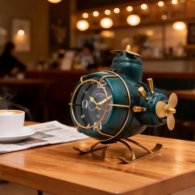 YOUKI Airplane Desk Clocks,Tabletop Decor,Airplane Gifts for Men,Industrial Decor,Shelf Clock for Bedroom Office,Silent No Ticking,Battery Operated,Green,8.6 x 8.4 x 7.5 inches