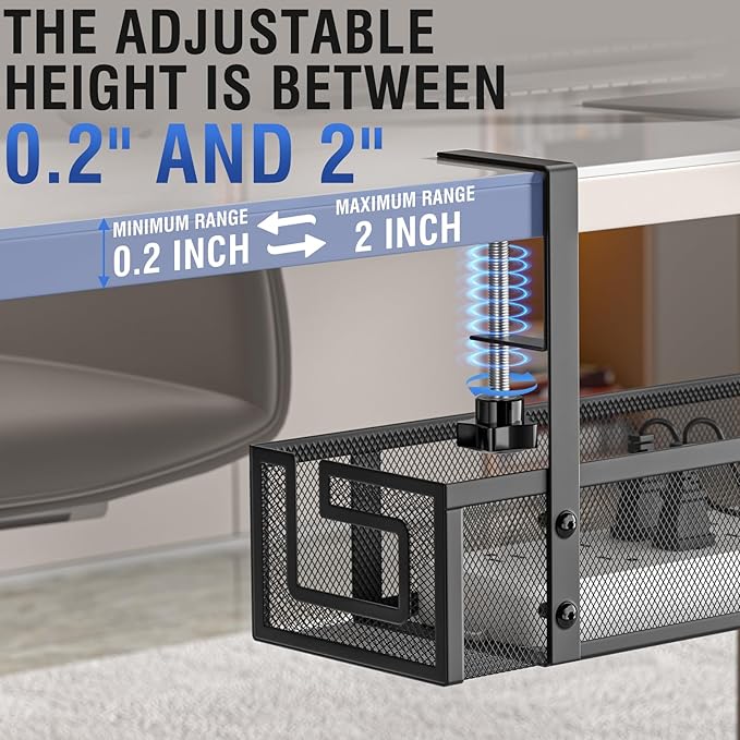 Under Desk Cable Management Tray - GZOKMOG No Drill Cord Organizer with Clamp, Reinforced Metal Mesh Workspace Organizers for Wire, Office Desk Accessories, 1 Pack Black, 15.75 inch