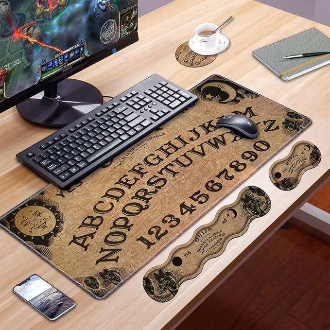 Ergonomic Keyboard Wrist Rest & Mouse Pad Wrist Rest Set, Large XXL Gaming Mousepad 31.5"x 11.8", Memory Foam, Easy Typing Pain Relief, Multifunctional Desk Mat for Office & Home, Retro Ouija Board