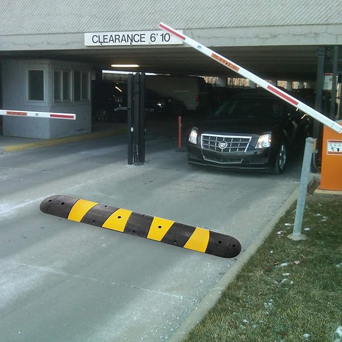 6 Feet Rubber Speed Bumps 1 Pack 2 Channel 27000Lbs Load Capacity 72" Traffic Speed Humps with 4 Bolt Spike for Asphalt Concrete Gravel Driveway