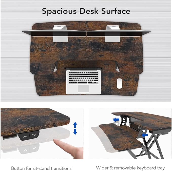FLEXISPOT Electric Standing Desk Converter, 36'' Height Adjustable Motorized Desk Riser for Computer Monitors & Laptop Workstation, Rustic Color