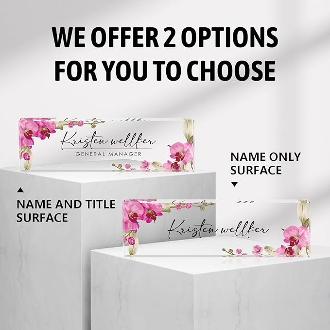 Personalized Desk Name Plate - Acrylic Accessory (Pink Butterfly Orchid)