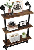 Merapi 24" Industrial Floating Shelves with Tower Bar, Pipe Shelves for Wall, 3 Tier Rustic Wood Wall Shelves for Home Décor, Bedroom, Living Room, Bathroom