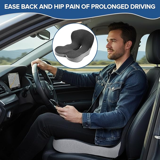Urban Deco Memory Foam Seat Cushion, Office Chair Seat Cushion with L-Shaped Design, Ergonomic Back and Seat Pad Cushion for Car, Driving, Office, Black+Grey