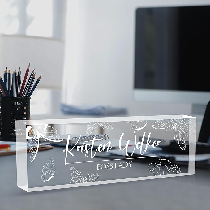 Personalized Desk Name Plates, Acrylic Engraved Name Plate for Desk, Custom Office Gifts & Desk Decor for Women Men, Employee Appreciation Gifts for Boss Teacher Nurse