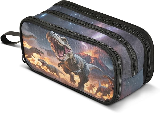 Dinosaurs Roar Pencil Case Box Boys Girls Large Pencil Pouch with Zipper Compartments Big Capacity Stationery Pen Bag Organizer for Kids Teens Adults School