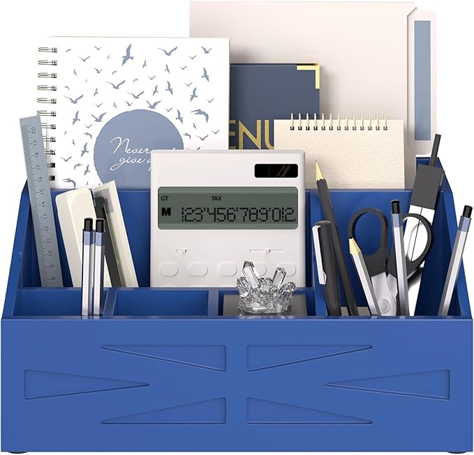 Wood Mail Organizer Countertop,Farmhouse Desk and Kitchen Countertop Storage, Letter Sorter, Desk Mail and Bill Organizer, Desktop File and Paper Holder (Blue)