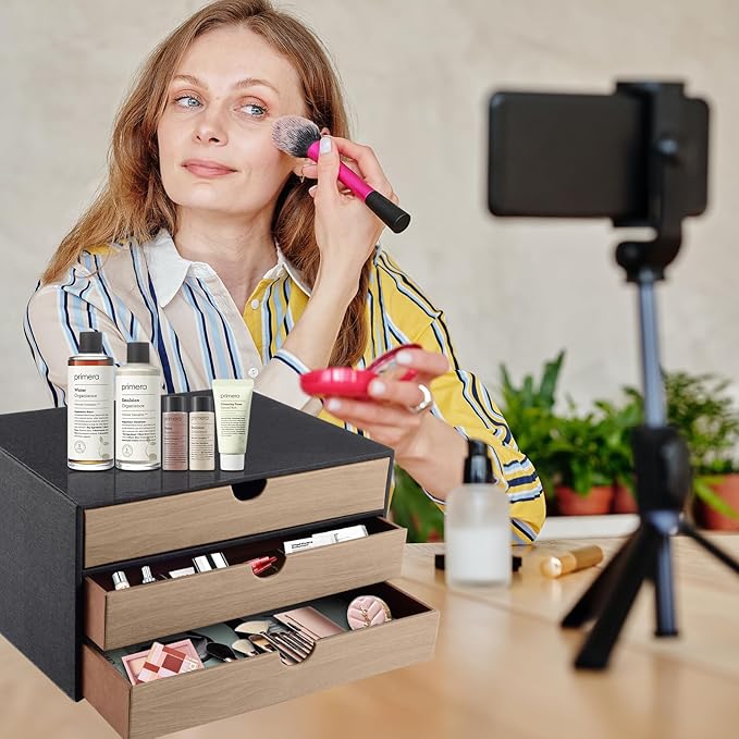 PU Leather Desk Organizer with 3 Drawers,Executive Office Supplies Desktop Filing A4 File Cabinet/Holder for Jewelry/Bill/Paper/Documents/Makeup Home Decor Stationery Storage Box,Black