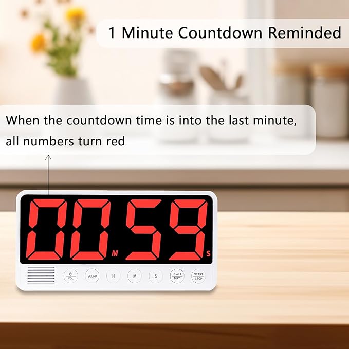 Digital Kitchen Timer with 7.1” Extra Large Display, Rechargeable Magnetic LED Countdown/Up Memory Timer with 6 Alarms & 4 Volume Levels for Cooking, Classroom, Office, Home Gym (Black)