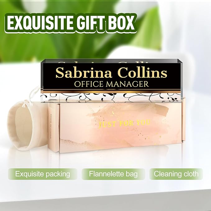 Name Plate for Desk, Desk Name Plate Personalized, Office Decor for Women Men, Acrylic Desktop Accessories, Office Appreciation Gifts for Boss Social Workers Nurse Teacher Employee (Black Stripes)