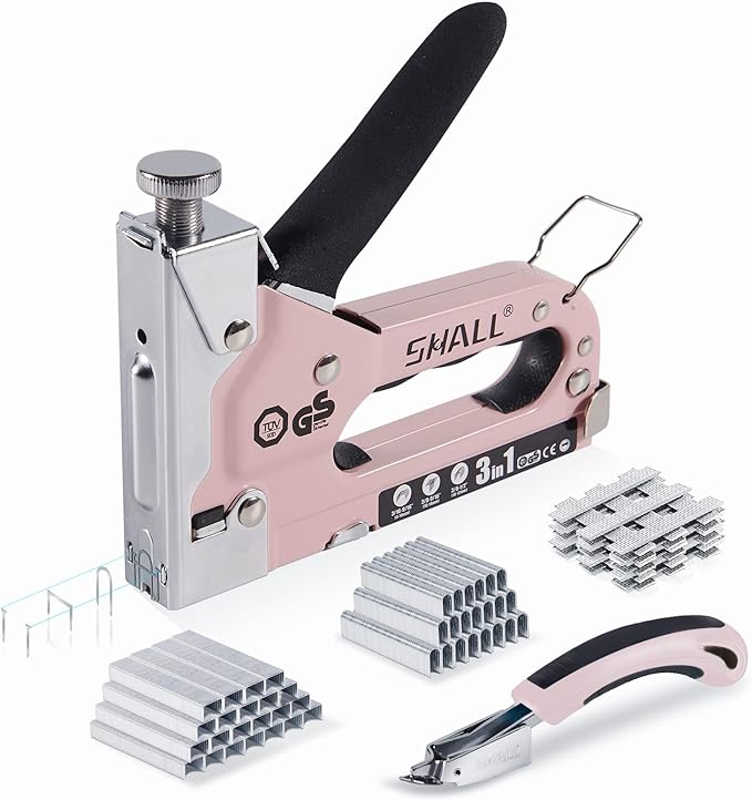 SHALL Staple Gun Heavy Duty, 3-in-1 Upholstery Staple Gun Kit with 3000 Staples, Stapler Remover, Manual Brad Nailer with Specific Staples Outlet Position Indicator