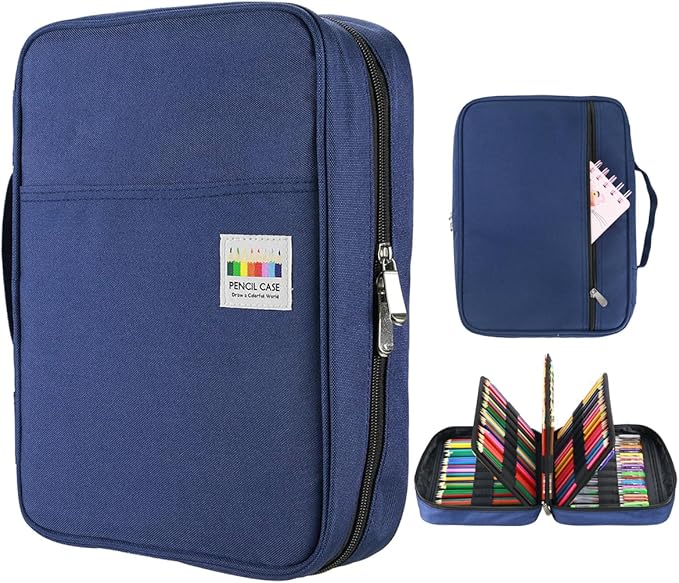 YOUSHARES 220 Slots Colored Pencil Case, 145 Slots Gel Pens fo Coloring Case Organizer, Handy Multilayer Color Pencil Holder for Glitter Gel Pens, Refills, Colored Pencils (Blue)