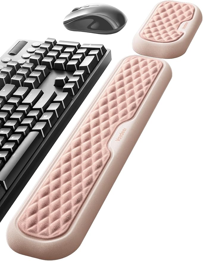 Vaydeer Wrist Rest for Keyboard and Mouse, Computer Ergonomic Wrist Support Pad, Soft Memory Foam Arm Cushion for Desk, Palm Hand Office Laptop Typing-Rose Pink and Cream White
