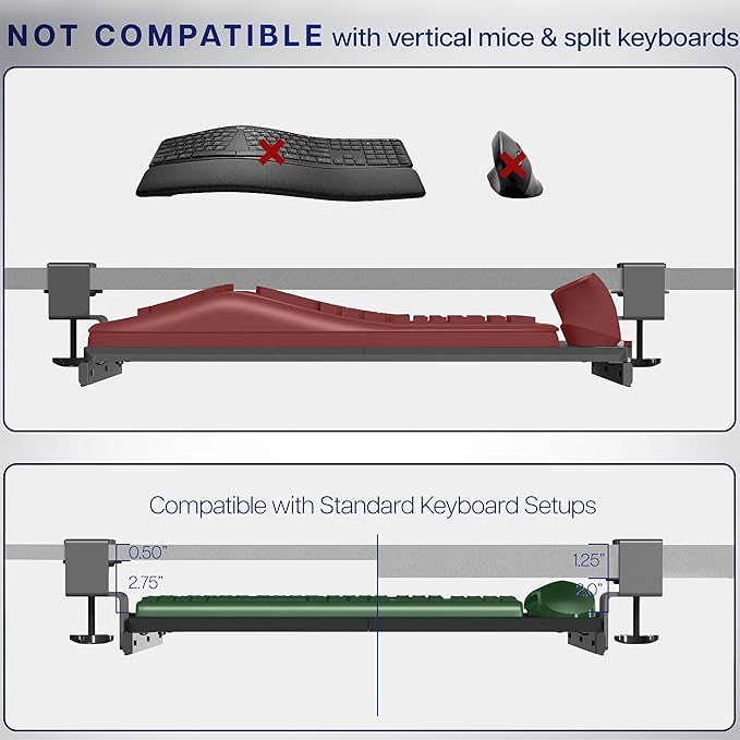 VIVO Small Clamp-on Computer Keyboard and Mouse Under Desk Slider Tray, 20 x 11 inch Pull Out Platform Drawer, Light Wood, MOUNT-KB05ES-A