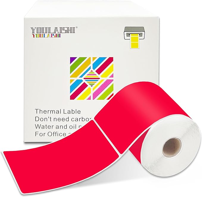 YOULAISHI 3 X 5 Inch Printable Waterproof Rectangle Color Coding Labels, 300 Per Roll Adhesive Color Coding Stickers for Bar-Codes, Address, Small Business Labeling, Red