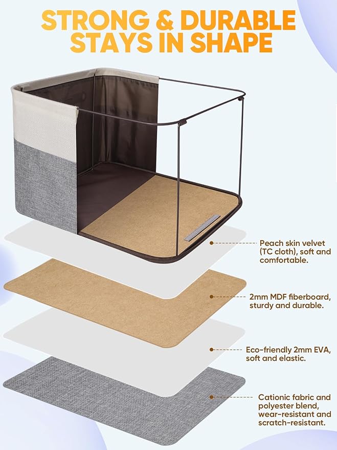 BALEINE 3 Pack Fabric Storage Bins for Shelves, Linen Storage Baskets for Organizing, Decorative Closet Bins for Clothes, Home (Grey, 15"x11"x9.5")
