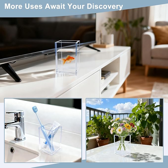 10 Pack Clear Acrylic Pen Holders, Pencil Cups & Makeup Brush Organizers, Transparent Desk Storage for Office, School, Home & Study Supplies(10pcs)