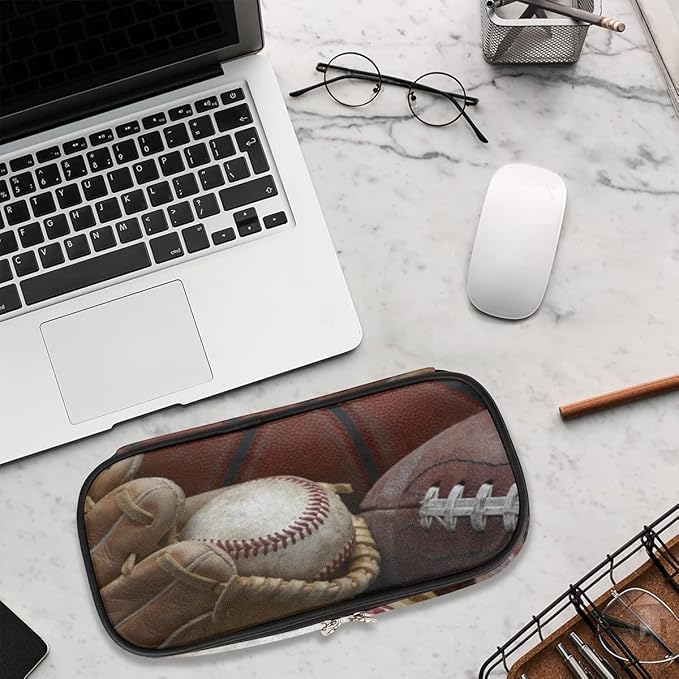 Pardick Old Baseball Big Capacity Pencil Pen Case Gloves Large Pencil Pouch with Zipper Compartments Pencil Bag for Boys Girls Adults Student Office School Supplies