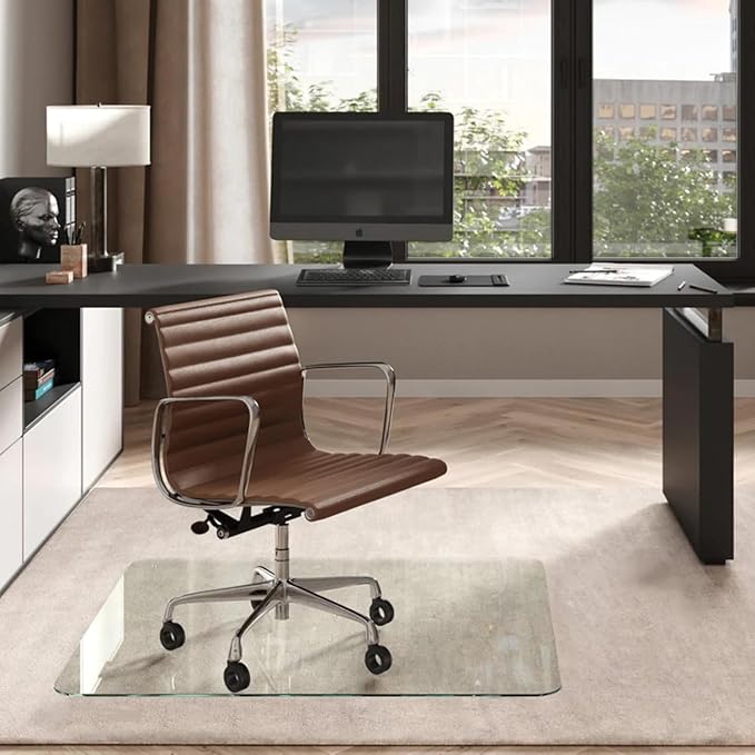 Vitrazza Glass Chair Mat 36” x 48” Superior ¼ Thick, Luminoso Low-Iron Ultra Clear, Certified Tempered Safety Glass, Delivers a Smooth Glide, Protects Carpet or Wood, Beautiful in Home or Office