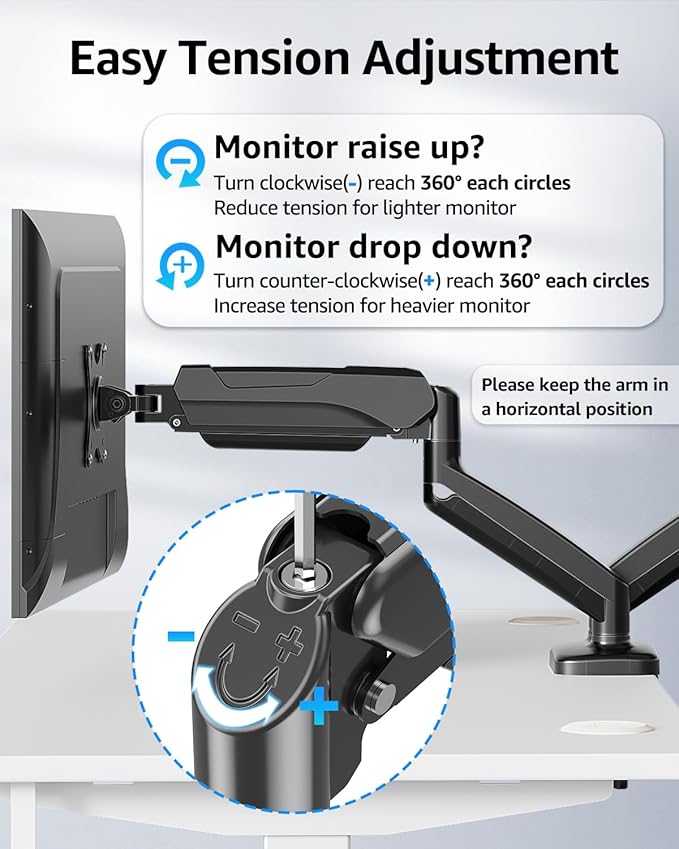 MOUNTUP Dual Monitor Stand for Desk, Monitor Arms for 2 Monitors 32 27 24 22 Inches, Height Adjustable Double Monitor Mount, VESA Mount with C-Clamp & Grommet Base, Holds 4.4-17.6lbs, Black