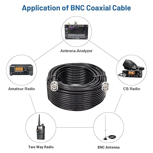 BNC Male to Male Coax Cable 75ft, 50 Ohm RG58 Coaxial Cable With Connectors