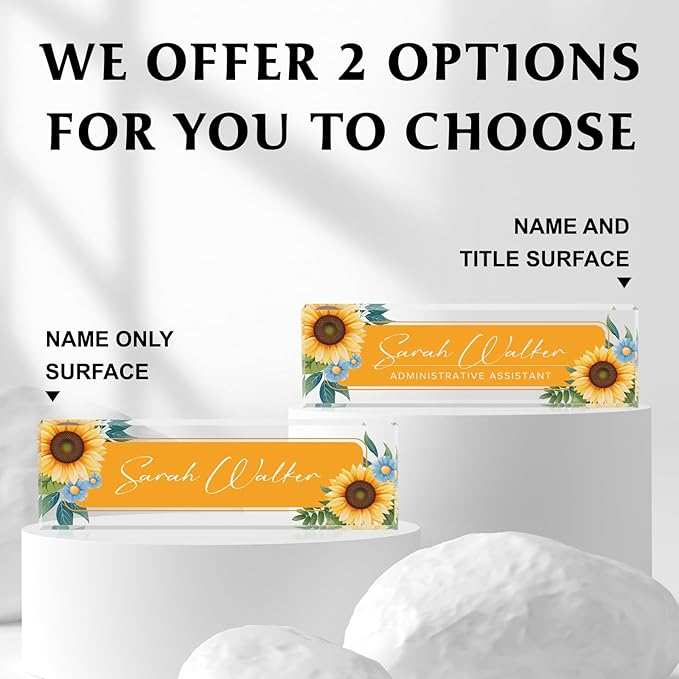 Custom Name Plate for Desk - Desk Name Plate Personalized - Office Desk Accessories - Employee Teacher Appreciation Gifts for Coworkers - Acrylic Sunflowers Office Desk Decor - Office Gifts for Women
