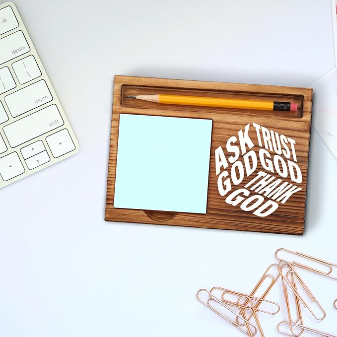 Ask God Christian Sticky Note Holder Gifts for Women, Men, Coworkers, Inspirational Prayer Desk Decor, Trust God Thank God Religious Quote Note Pad Holder for Office or Home ZSS77