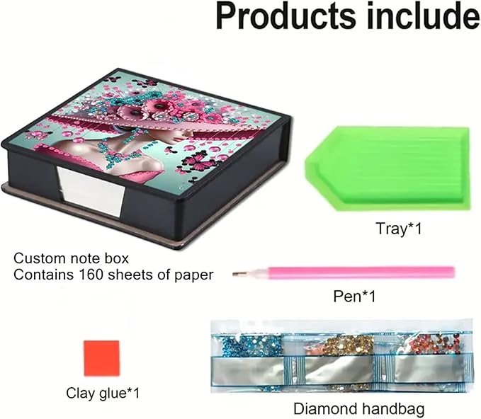 Woman Diamond Painting Kit Note Box,Hat Memo Paper Storage Box Diamond Art,Sticky Note Holder Diamond Art,Diamond Painting Memo Pad For Office Desk. (Woman)