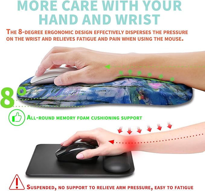 Ergonomic Mouse Pad Wrist Support with Memory Foam Massage Bulge, Carpal Tunnel Pain Relief Mousepad Wrist Rest for Mouse(12x8 inch, Lotus Pond)