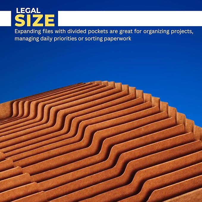 1InTheOffice Expanding File Folder Organizer, Accordion Folder with Flap, A-Z File Organizer Legal Size, Brown