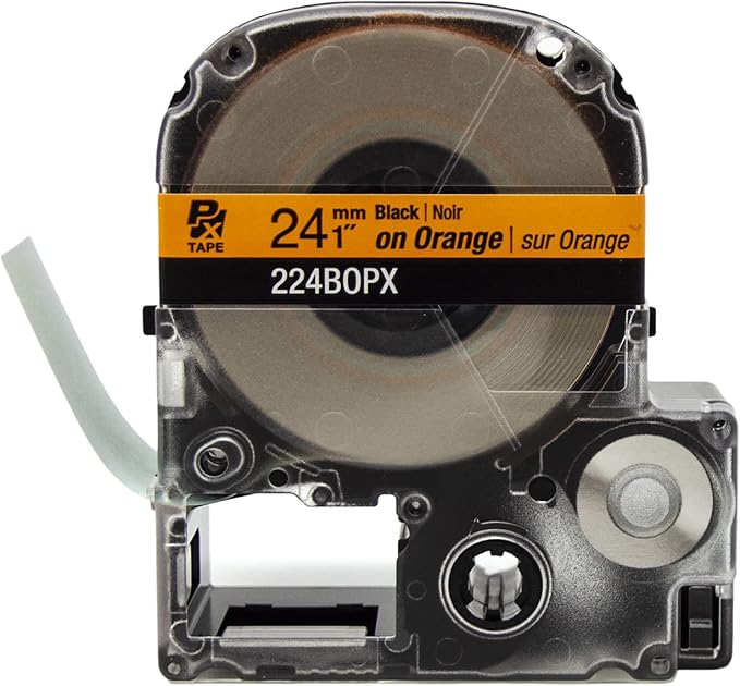 Epson LABELWORKS 224BOPX Genuine PET (Polyester) Tape Cartridge - Black on Orange Label Maker Tape - 1" (24MM) Wide, 30'