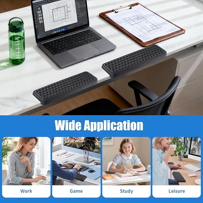 L-Shaped Elbow Pad for Desk, Memory Foam, Ergonomic Wrist Rest for Keyboard with Non-Slip Base, Massage Texture Pattern, Arm Rest for Desk, Office Gaming Home (2PCS, Black