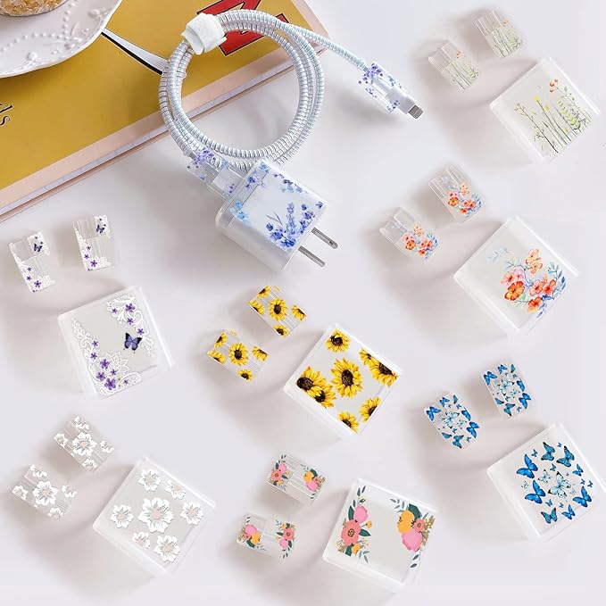 Cute Protectors Cable Protector for iPhone Charger Case Cover Pretty Elegant Blue Butterflies Pattern Unique Design Data Cable Phone Charger Data Line Wire Saver for iPhone 14 13 12 11 Pro