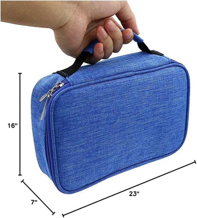 BTSKY® High Capacity Zipper Pens Pencil Case- Multi-Functional Stationery Pencil Pouch 72 Slots Colored Pencil Case Portable Pencil Bags With 2 Removable Sleeves(Blue)