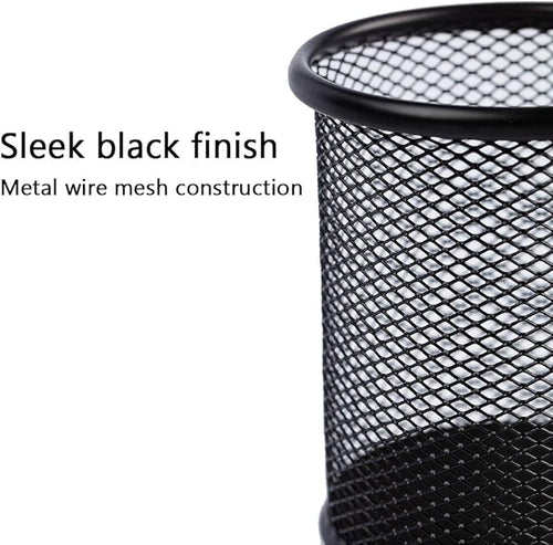 Ameceres 4 Packs Wire Mesh Pencil Holder Metal Pen Cup Desk Pen Organizer Case Pencil Jar Black for Office Home (Black)