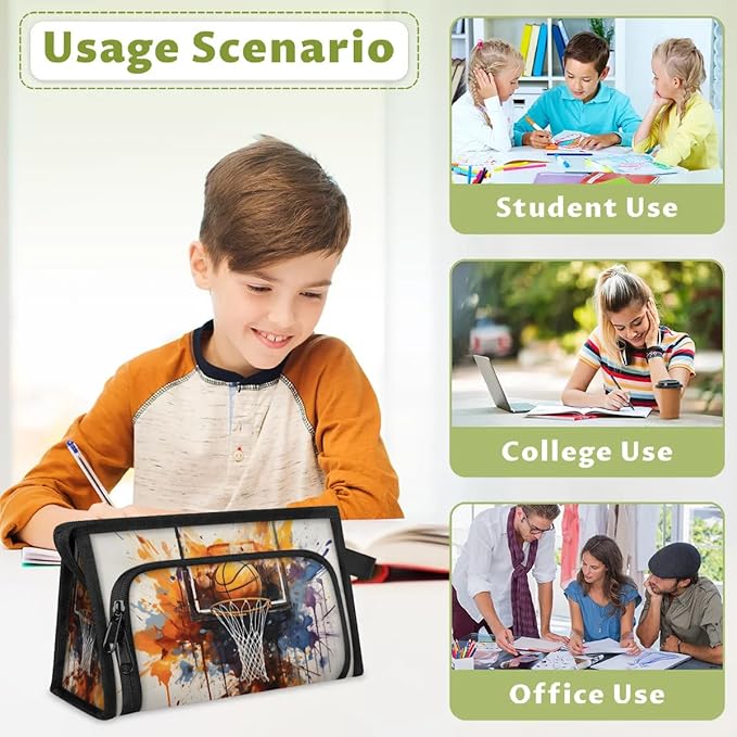 Large Capacity Pencil Case Pouch, Basketball Sport Portable Zipper Pencil Cases Pencil Bag Office Stationery Bag Makeup Bag Desk Organizer for Women Men