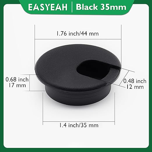 10 Pcs Desk Grommet 1-3/8" / 35 mm, Desk Cord Hole Cover, Cable Grommet ABS Plastic, Desk Hole Grommet for Home & Office Pc, Detachable Cable Cord Organizer-Black