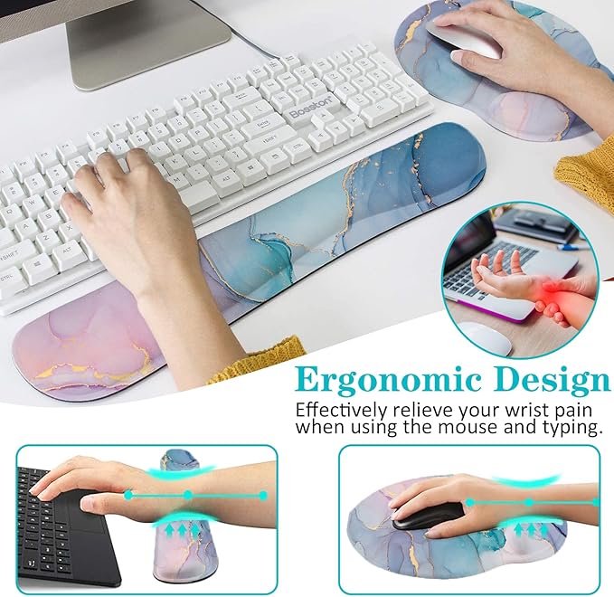 LATEEFAH Mouse Pad with Wrist Rest, 3-in-1 Gaming Mouse Pad, Keyboard Wrist Rest, Ergonomic Memory Foam Mousepad with Wrist Support for Computer Keyboard
