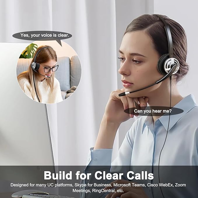 MKJ USB Office Headset with Microphone Noise Canceling - Computer Headphones for Call Center & Business, Work with PC, Laptop, Zoom Meetings, Ms Teams, Webex, Webinar, UC Platforms, Virtual Learning