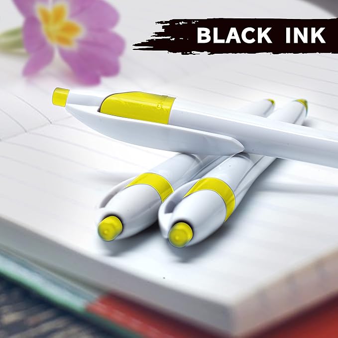 DISCOUNT PROMOS Slim Curvy Ballpoint Pens Set of 10, Bulk Pack - Black Ink, Retractable, Great for Office, School, Tradeshows - Yellow